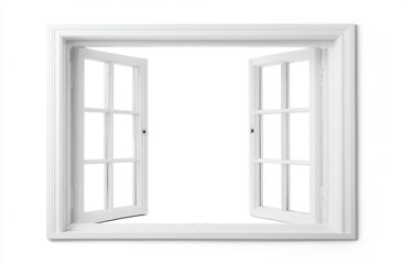 An open white window with two panes reveals a bright, empty space, perfect for various design concepts and backgrounds.