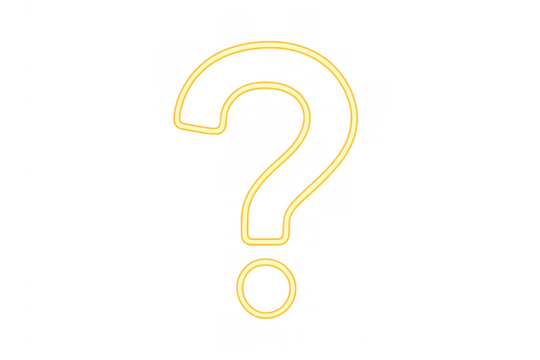 Question mark neon light symbol illuminating a transparent background for uncertainty or query concepts