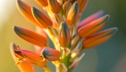 Fototapeta premium Close-up photo of a vibrant orange and green flower in soft focus