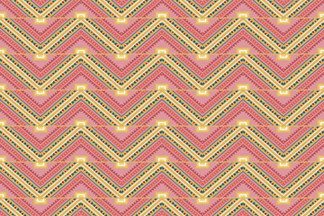 Thai contemporary chevron pattern in pink, yellow, and blue tones. Inspired by traditional Thai woven textiles with a modern twist, perfect for fabric design, home decor, fashion, and cultural graphic