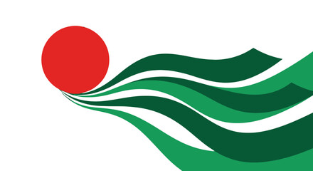 Obraz premium Abstract design with a red sun and green waves, creating a dynamic and natureinspired composition
