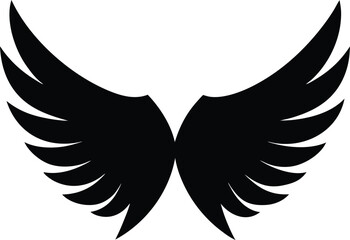 Obraz premium Angel wings silhouette Black silhouette of feathered angel wings spread