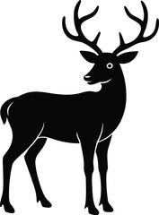 Fototapeta premium Reindeer with antlers silhouette Black silhouette of a reindeer with large antlers 6