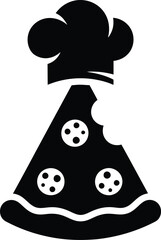 Chef hat topping a bitten slice of pepperoni pizza icon