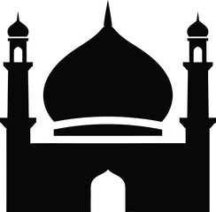 Black silhouette of a mosque with domes and minarets