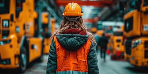 Image of a female engineer inspecting work in a factory
