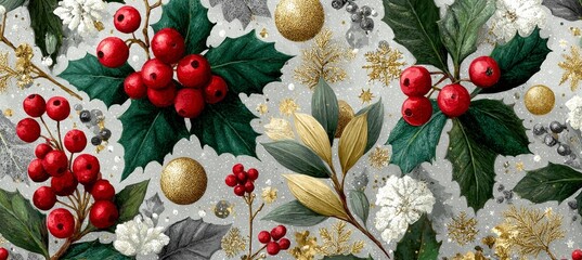 Festive Holly And Berries Holiday Background