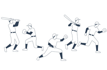野球の動作を描いたスポーツイラスト素材モノクロ版