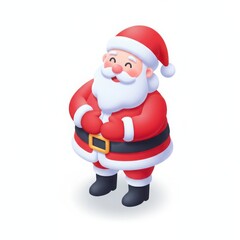 Cheerful santa claus character isolated on white background, standing with a smile and holding his belly, christmas icon