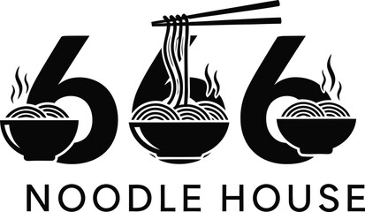 666 noodle house logo with steaming bowls and chopsticks
