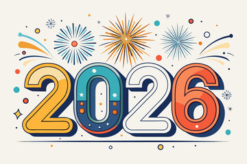 happy new year 2026 greeting card design isolated on white background