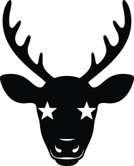 Vector deer head with star eyes black silhouette illustration