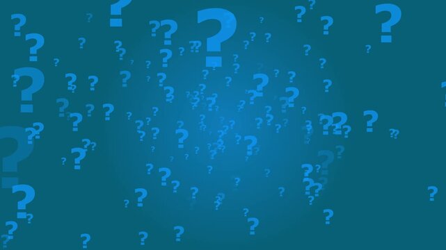 Many blue question marks of varying sizes and opacity on a blue gradient background symbol punctuation