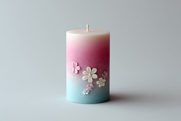 ornate wax candle with matte glaze, painted flowers, gradient colors with elegant touch.