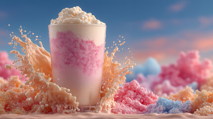 Surreal glowing milkshake splash frozen mid-air surreal dessert concept creative drink design abstract motion idea modern art visualization generated AI
