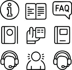 Help and Information Outline Icons Set  Support, FAQ, and Guidance Symbols