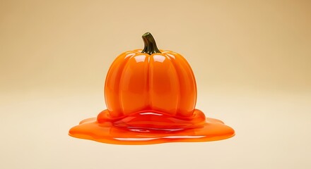Melting orange pumpkin candle on a light background