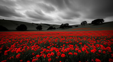 Fototapeta premium Red Poppies Field Background for World War Remembrance and Armistice Day,