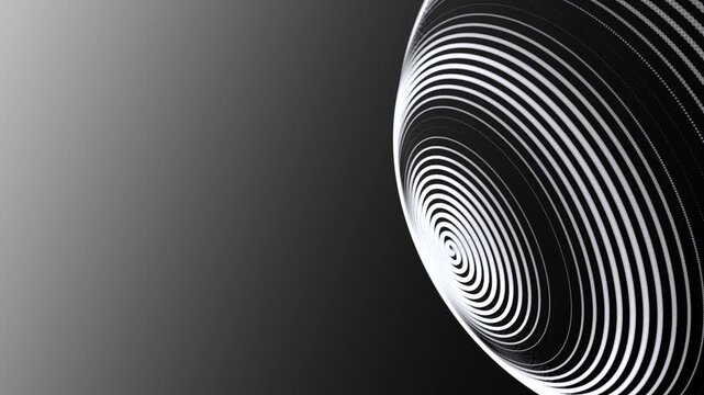 Digital eye pulsates dark waves rings on grey monotone gradient background