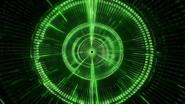  Infinite Travel Through Green Colored Abstract Tunnel Constructed from Binary Digits Representing Digital DatTransfer 