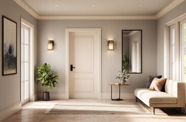 Fototapeta premium Bright and Spacious Living Room with Large , Minimalist Decor, and Cozy Sofa