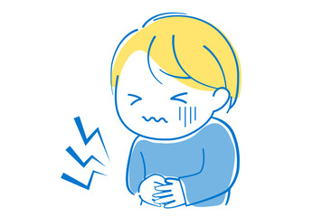 顔色が悪く腹痛を訴える子供のイラスト