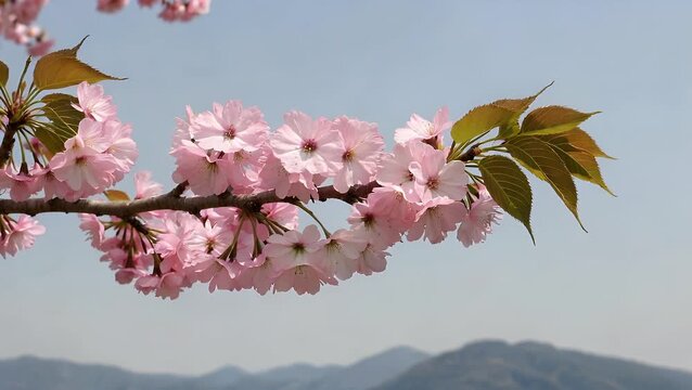 Wide Banner Format Displaying Blossoming Cherry Flora of a Rosy Hue Situated on a Bright Sunlit Setting