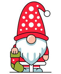 Cute Christmas Gnome Holding Sock – Festive Winter Holiday Vector Illustration