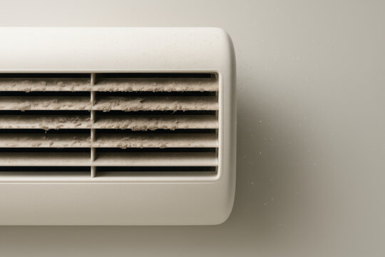 Dusty air vent in home reminding about cleaning hygiene and awareness with visible lint buildup and floating particles conveying concern for indoor air quality