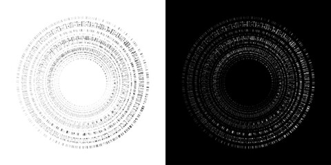 Dynamic abstract spiral sound wave rhythm lines. Circular spiral sound wave rhythm of lines. Circular futuristic abstract lines, black and white background.