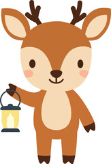 Cute Baby Deer with Lantern Vector Illustration