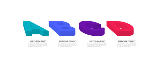 English letters A to D 3D infographic