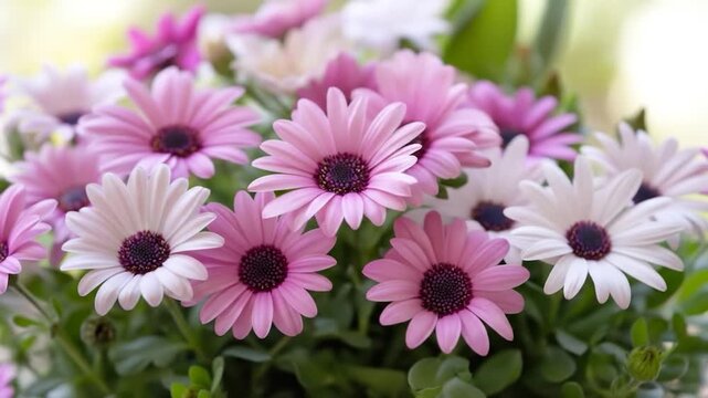Vibrant pink and white daisy like flowers blooming in a lush garden fresh floral arrangement for spring and summer nature beauty