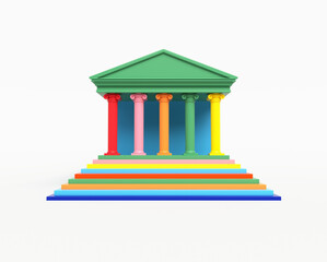 Colorful architectural structure with vibrant steps and pillars in a minimalist style