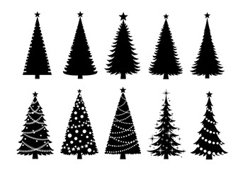 Obraz premium Illustration of collection of various christmas tree silhouettes isolated on transparent background