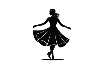Silhouette of a woman dancing, isolated on white background