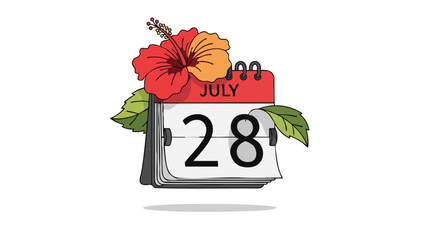 Tropical date: A celebratory flip calendar marking July 28th adorned with vibrant hibiscus blooms that embody freshness and memorable summertime