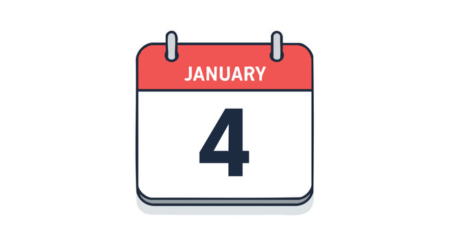 Fourth Day of January Calendar Illustration with Simple and Minimalist Design for Time Management and Schedule Keeping Tasks