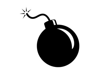 Illustration of black bomb with a burning wick isolated on transparent background, vector illustration