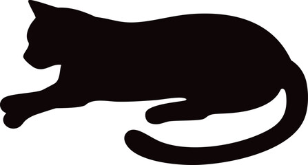 寝転んだ猫のシルエット、ベクターイラスト
