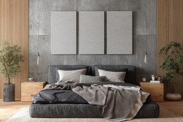 Contemporary bedroom with a platform bed and minimalist decor.