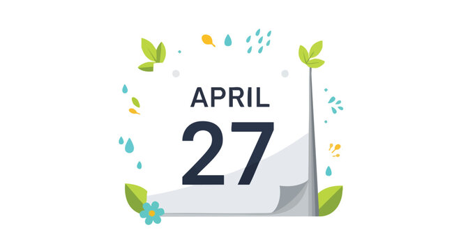 Floral-themed calendar illustration indicating April 27th with nature elements bringing a refreshing touch to the date announcement