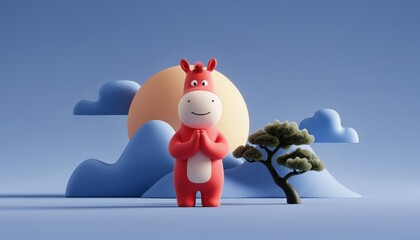 2026 말의 해 3D 캐릭터 일러스트
