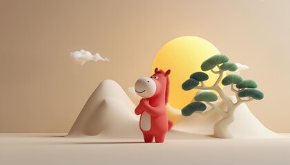 2026 말의 해 3D 캐릭터 일러스트
