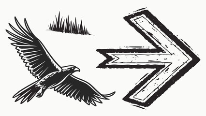 Soaring eagle illustration with grunge arrow points the way, evoking strength and direction, perfect for branding, nature themes, or motivational designs