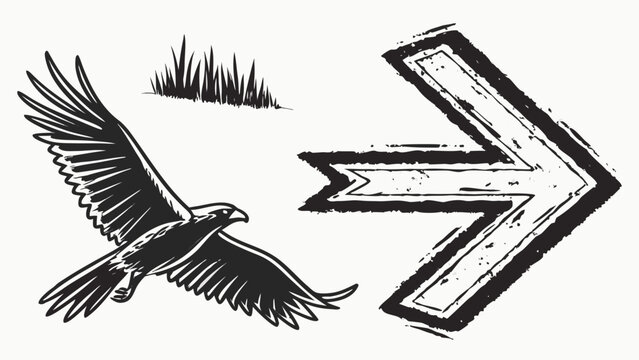 Soaring eagle illustration with grunge arrow points the way, evoking strength and direction, perfect for branding, nature themes, or motivational designs