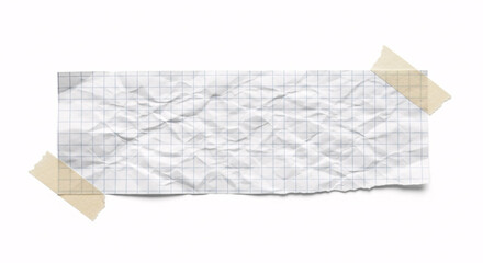 Crumpled graph paper note with grid lines taped to a white background