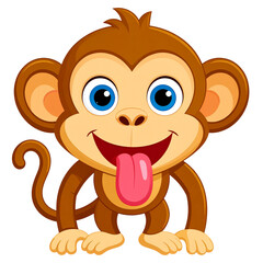 Fototapeta premium PNG cartoon vector of a mischievous monkey making a silly face with tongue out, perfect for fun, playful, animal-themed, and humorous creative projects