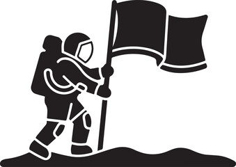 Astronaut planting flag on alien planet icon Flag planting space exploration silhouette vector  Moon landing achievement symbol astronaut icon  Space pioneer planting banner on lunar surface © Graphic Web