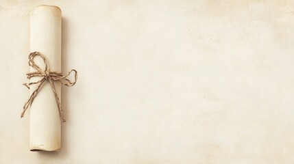 Vintage scroll tied with twine rests on an aged paper background ready for elegant invitations or artistic presentations